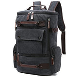 TELOSPORTS Vintage Canvas Fits 15.6 Inch Laptop Casual Bookbags Business Computer Bag Rucksack for Men Women Black